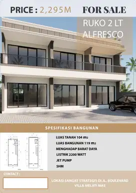 Dijual ruko baru 2 lt di Boulevard Villa Melati Mas, Serpong