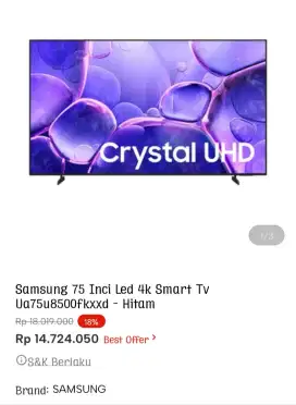 SAMSUNG LED TV SMART 4K 75 INCI