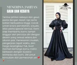 Menerima jahitan gaun, kebaya, jas, baju syari, baju muslim