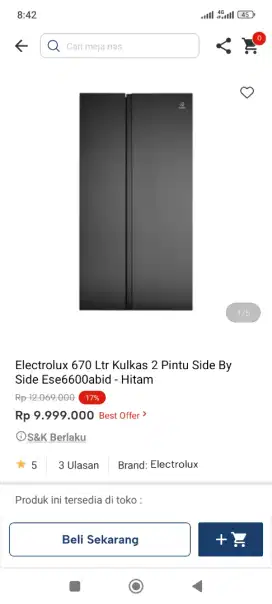 Electrolux 672ltr kulkas 2pintu side bye side Ese6600