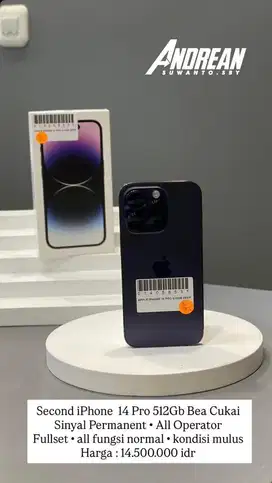 Second Iphone 14 Pro 512 gb bea cukai