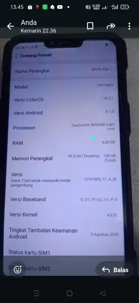 Oppo a3s RAM 6/128gb