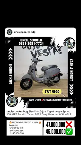 Vespa Sprint 150 iGET Facelift Tahun 2022 Grey Materia