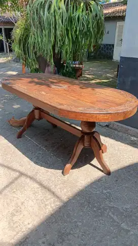 Meja makan oval jati lawas th 1990 jumbo