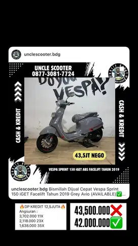 Vespa Sprint 150 iGET Facelift Tahun 2019 Grey Avio
