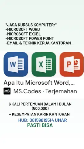 Kursus private komputer (jago excel, word, power point)