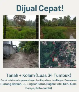 DIJUAL MURAH TANAH & KOLAM. STRATEGIS KOTA JAMBI.