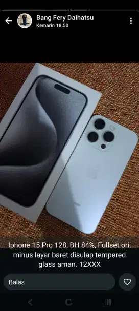 Ip 15 pro 128gb fullset ex ibox