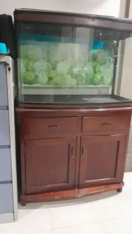 Jual aqarium kaca cembung  dan meja