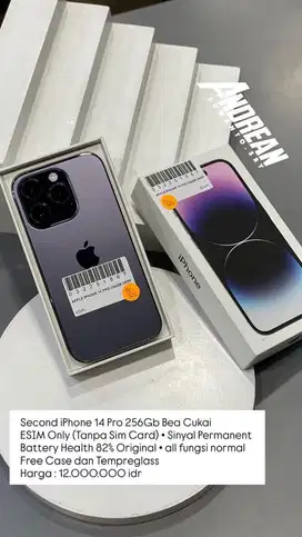 Second Iphone 14 Pro 256gb beacukai Esim