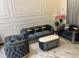 Sofa full smoke kancing banyak meja Hpl
