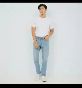 celana jeans M231 denim pria bleach ukuran 31 Panjang Fit Slim