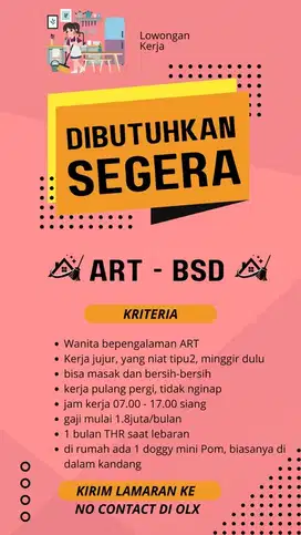 Butuh ART di BSD Foresta Tangerang
