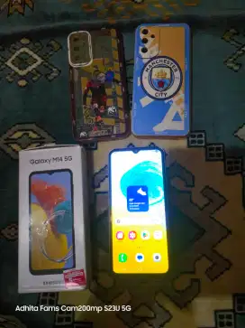 Samsung M14 5G Silver Ram 4+4/128 Exs Resmi Fullsett Bazel Krang Mulus