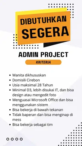 Dicari Admin Perempuan