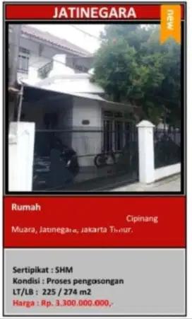 Dijual Rumah Cipinang Muara Jatinegara