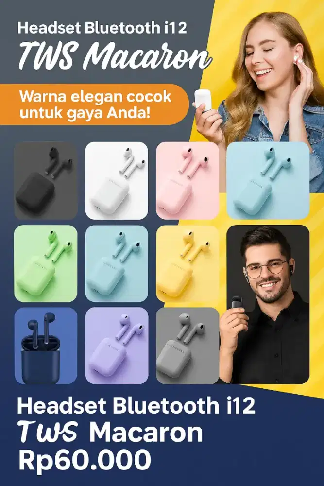 Headset Handsfree Earphone Wireless Bluetooth inpods i12 TWS Macaron