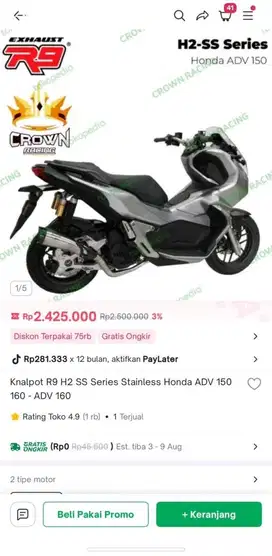 Knalpot R9 H2 SS Stainless Honda ADV 160