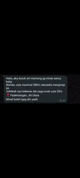 Dicari baby sitter segera