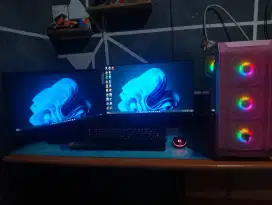 Sett Komputer PC gaming 2 Monitor tinggal pakai BU 1650super