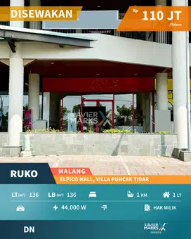 Disewakan Ruko Strategis di Elpico Mall Villa Puncak Tidar Malang