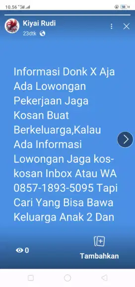 CARI LOWONGAN KERJA JAGA KOSAN BUAT BERKELUARGA