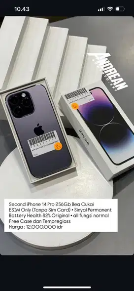 Iphone 14 pro 256 beacukai E sim only