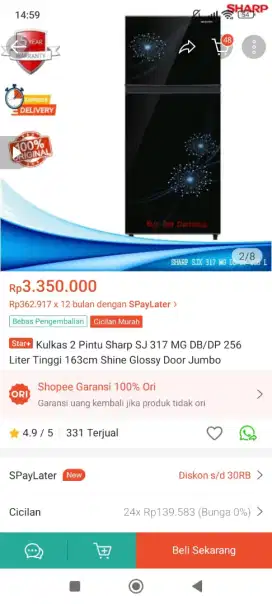 DIJUAL CPT KULKAS SHARP 2 PINTU