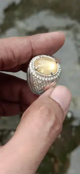 Batu Permata Yellow Safir Kristal Bersih, Ring Perak Mewah