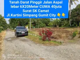 Dijual Cepat Murah Tanah Darat Pinggir Jalan Aspal lebar 6X20m 40jt