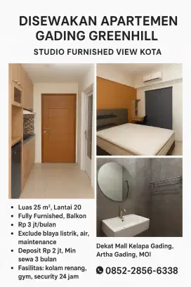 Disewa Apartemen Gading Greenhill Tipe Studio Furnished View Kota!