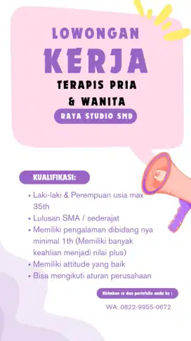 Loker Terapis Pria & Wanita