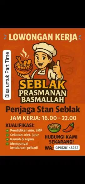 Loker Penjaga Stand Seblak