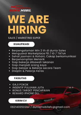 Dicari / Dibutuhkan Sales Marketing Mobil Bekas Surabaya Sales Mobil