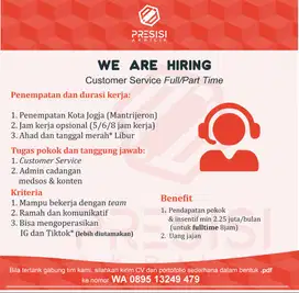 Lowongan kerja Admin CS Fulltime parttime