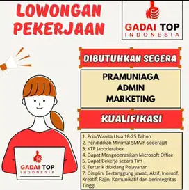 LOWONGAN KERJA PT GADAITOP INDONESIA
