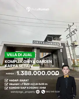 DIJUAL VILLA JALAN KARYA SETUJU KOMPLEK GRIYA GARDEN UKURAN 8x10