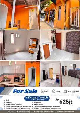 Dijual Murah!!! BU Kontrakan 2 Pintu + Kost 4 Kamar, di Karang Tengah