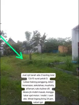 Lahan usaha luas 120 m2 harga 90 juta di Balongpanggang, Gresik