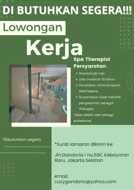 Lowongan Kerja Therapist Spa