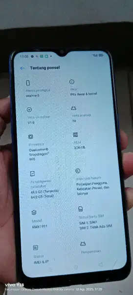 Realme 5.  3/64. Mnus retak 2 helai sma camera dpan kurang bening