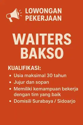 Lowongan pekerjaan waiters bakso