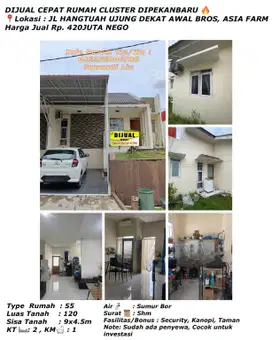 Dijual cepat rumah cluster jln.hangtuah