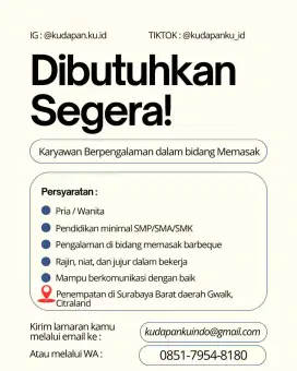 Dibutuhkan karyawan berpengalaman dalam bidang memasak