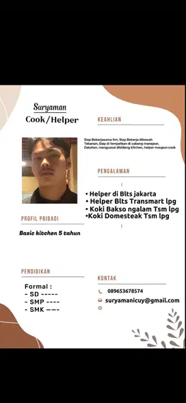 Cari kerja apa saja diluar basic juga gapapa