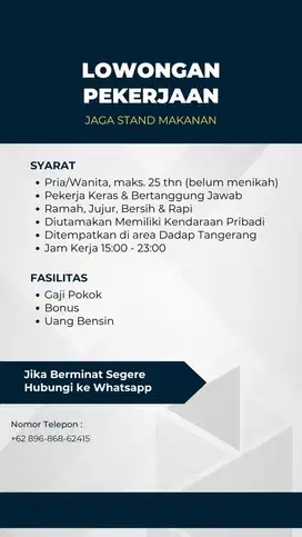 LOWONGAN JAGA STAND MAKANAN
