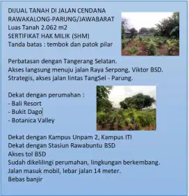 Tanah Cocok untuk Perumahan dan Investasi di Rawakalong