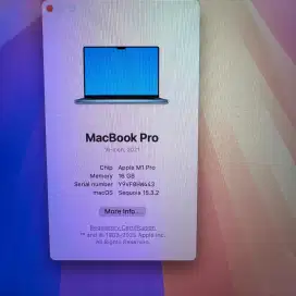 Macbook M1 Pro 16 Inch Ram 16 Ssd 512 lengkap full set like new Grey