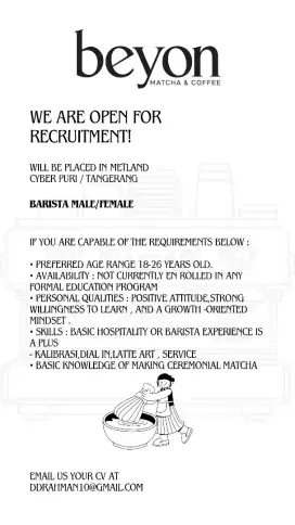NEED BARISTA MALE/FEMALE