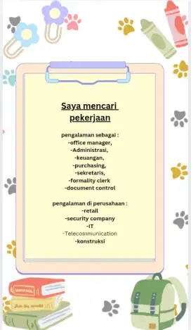 Saya cari pekerjaan bisa fulltime atau parttime